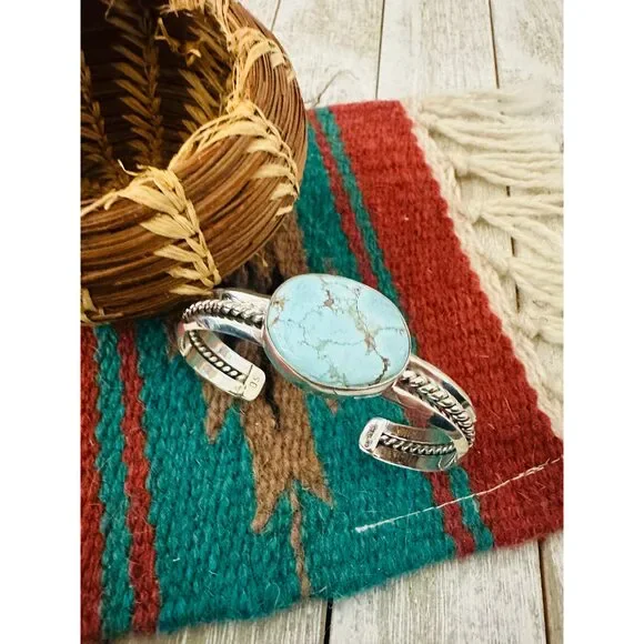 Navajo Sterling Silver & Golden Hills Turquoise Cuff Bracelet - Picture 2 of 6